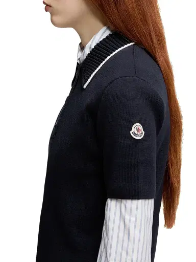Moncler Women's Polo Shirt in Cotton - Navy Blue | Thumbnail 4