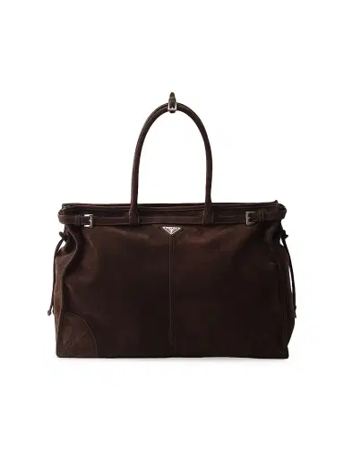 Prada Men's Suede Tote Bag - Dark Brown | Thumbnail 1 Prada Men's Suede Tote Bag - Dark Brown | Thumbnail 1