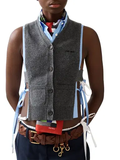 Miu Miu Women's Cashmere Cardigan Vest - Grey - Size 4 | Thumbnail 3