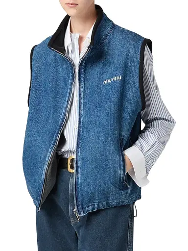 Miu Miu Women's Cashmere Denim Blouson Vest - Blue - Size 6 | Thumbnail 2 Miu Miu Women's Cashmere Denim Blouson Vest - Blue - Size 6 | Thumbnail 2