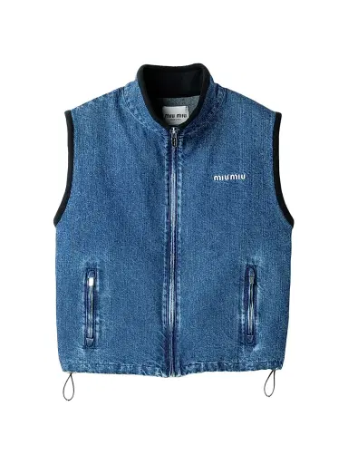 Miu Miu Women's Cashmere Denim Blouson Vest - Blue - Size 6 | Thumbnail 1 Miu Miu Women's Cashmere Denim Blouson Vest - Blue - Size 6 | Thumbnail 1