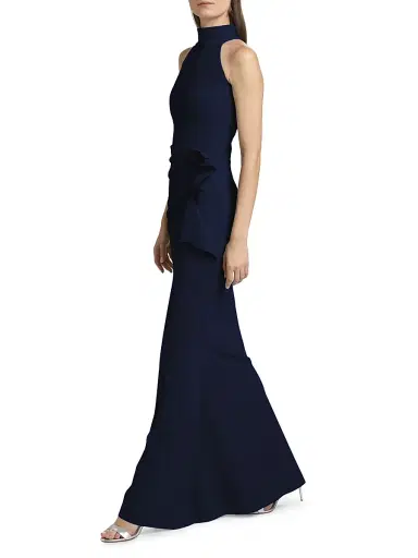 Chiara Boni La Petite Robe Women's Gudrum Halter Ruffle Gown - Blue Notte - Size 18 | Thumbnail 4