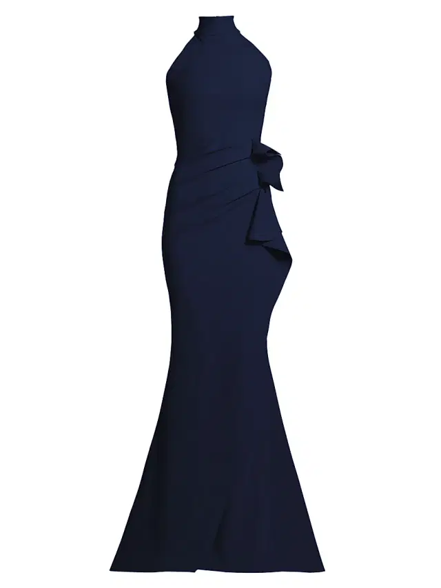 Chiara Boni La Petite Robe Women's Gudrum Halter Ruffle Gown - Blue Notte