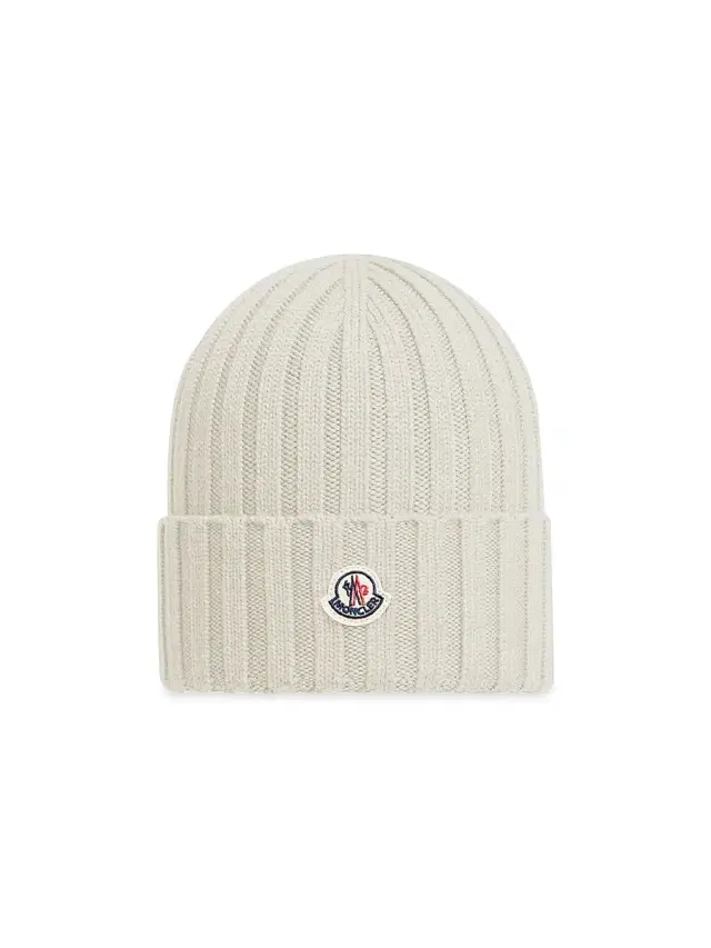 Moncler Women's Wool Ribbed Knit Logo Beanie - White