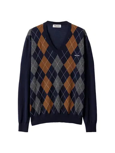 Miu Miu Women's V-Necked Wool Sweater - Blue - Size 4 | Thumbnail 1