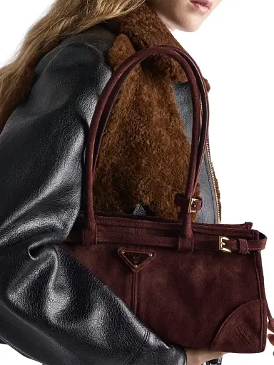Prada Women's Bonnie Medium Suede Top Handle Bag - Dark Red | Thumbnail 3