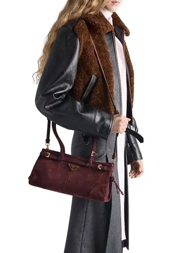 Prada Women's Bonnie Medium Suede Top Handle Bag - Dark Red | Thumbnail 1