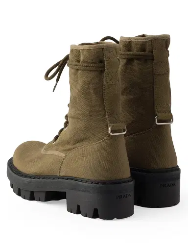 Prada Women's Canvas Lace-Up Ankle Boots - Khaki Green | Thumbnail 3 Prada Women's Canvas Lace-Up Ankle Boots - Khaki Green | Thumbnail 3