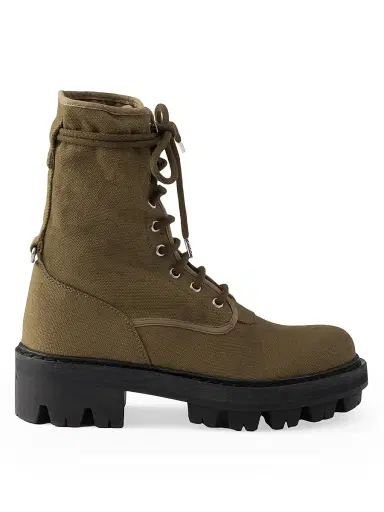 Prada Women's Canvas Lace-Up Ankle Boots - Khaki Green | Thumbnail 1 Prada Women's Canvas Lace-Up Ankle Boots - Khaki Green | Thumbnail 1