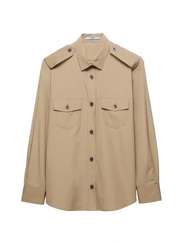 Women's Cotton Poplin Shirt - Beige Khaki