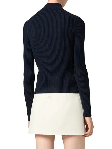 Miu Miu Women's Cashmere and Leather Zipper Cardigan - Blue | Thumbnail 3