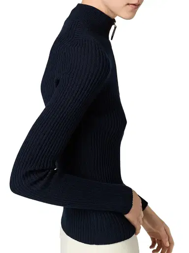 Miu Miu Women's Cashmere and Leather Zipper Cardigan - Blue | Thumbnail 4
