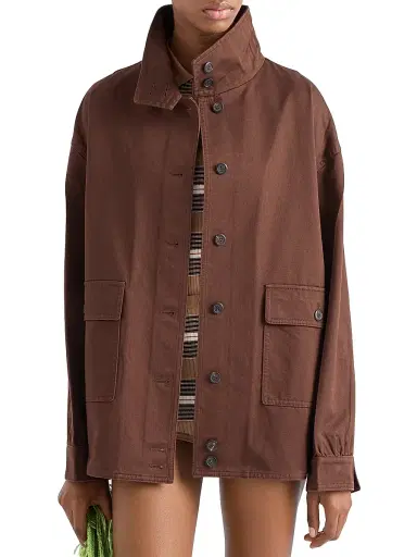 Prada Women's Old Gabardine Cotton Shirt Jacket - Brown | Thumbnail 2 Prada Women's Old Gabardine Cotton Shirt Jacket - Brown | Thumbnail 2