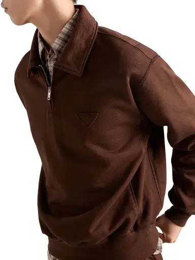 Prada Men's Cotton Fleece Polo Shirt - Brown | Thumbnail 4