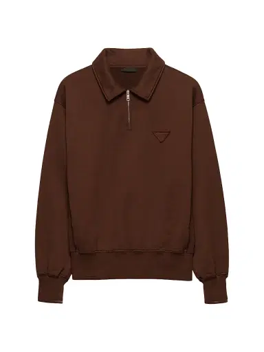 Prada Men's Cotton Fleece Polo Shirt - Brown | Thumbnail 1