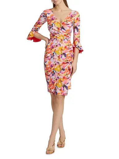 Chiara Boni La Petite Robe Women's Triana Floral Stretch Bell-Sleeve Knee-Length Dress - Balinese - Size 8 | Thumbnail 2