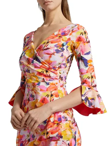 Chiara Boni La Petite Robe Women's Triana Floral Stretch Bell-Sleeve Knee-Length Dress - Balinese - Size 8 | Thumbnail 6