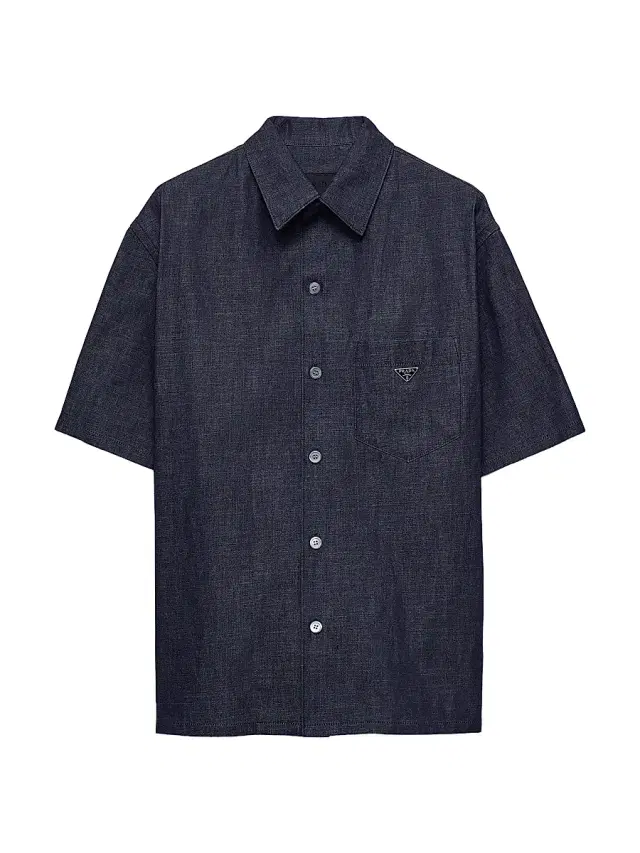Prada Men's Short-Sleeved Chambray Denim Shirt - Blue