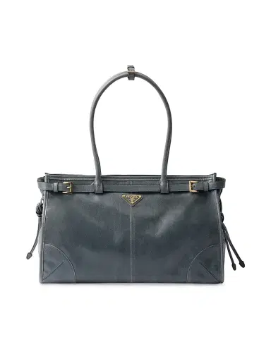 Prada Women's Bonnie Large Leather Top Handle Bag - Blue | Thumbnail 1 Prada Women's Bonnie Large Leather Top Handle Bag - Blue | Thumbnail 1