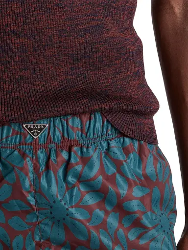 Prada Men's Printed Re-Nylon Swim Trunks - Dark Red - Size 42 | Thumbnail 3