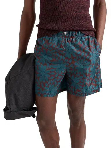 Prada Men's Printed Re-Nylon Swim Trunks - Dark Red - Size 42 | Thumbnail 4