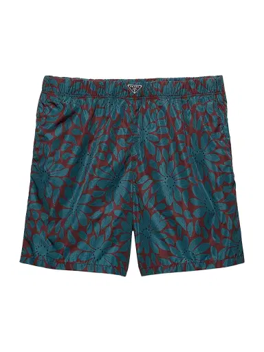 Prada Men's Printed Re-Nylon Swim Trunks - Dark Red - Size 42 | Thumbnail 1