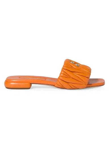Miu Miu Women's Matelasse Nappa Leather Slides - Orange | Thumbnail 1 Miu Miu Women's Matelasse Nappa Leather Slides - Orange | Thumbnail 1