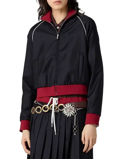 Miu Miu Women's Pinstriped Zipper Blouson Jacket | Thumbnail 2 Miu Miu Women's Pinstriped Zipper Blouson Jacket | Thumbnail 2