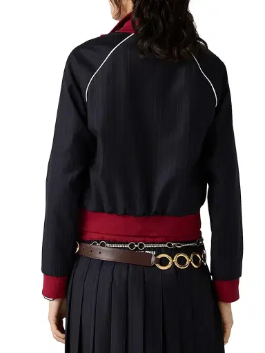 Miu Miu Women's Pinstriped Zipper Blouson Jacket | Thumbnail 3 Miu Miu Women's Pinstriped Zipper Blouson Jacket | Thumbnail 3