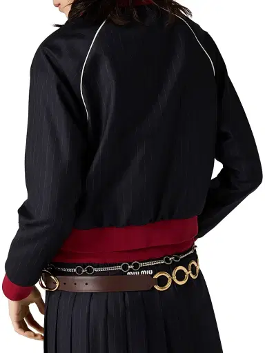 Miu Miu Women's Pinstriped Zipper Blouson Jacket | Thumbnail 4 Miu Miu Women's Pinstriped Zipper Blouson Jacket | Thumbnail 4