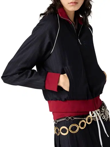 Miu Miu Women's Pinstriped Zipper Blouson Jacket | Thumbnail 5 Miu Miu Women's Pinstriped Zipper Blouson Jacket | Thumbnail 5