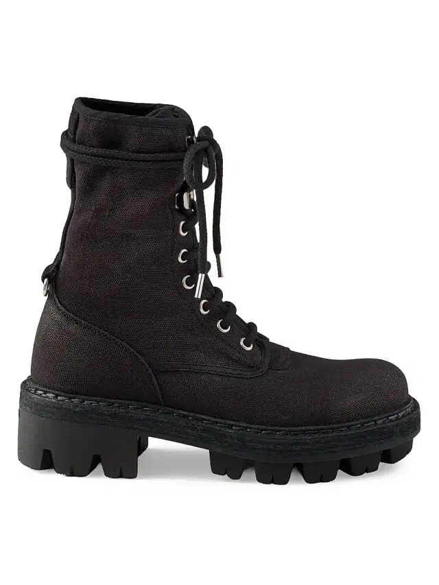 Women's Canvas Lace-Up Ankle Boots - Black