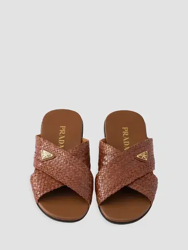 Prada Women's Woven Leather Crisscross Slides - Brown - Size 11 | Thumbnail 2 Prada Women's Woven Leather Crisscross Slides - Brown - Size 11 | Thumbnail 2