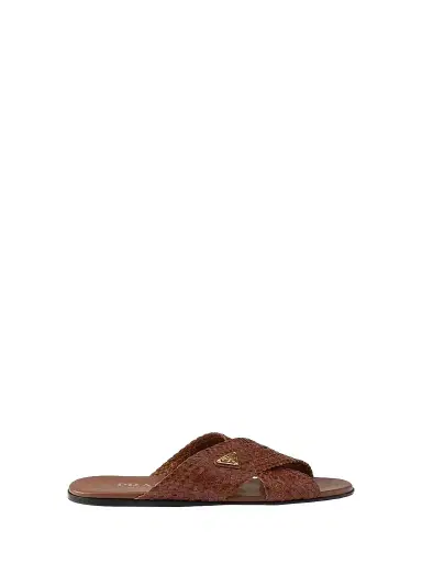 Prada Women's Woven Leather Crisscross Slides - Brown - Size 11 | Thumbnail 1 Prada Women's Woven Leather Crisscross Slides - Brown - Size 11 | Thumbnail 1