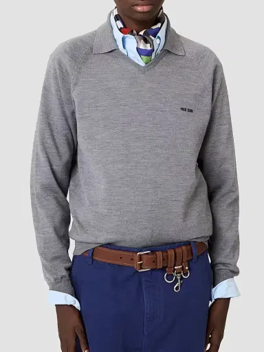 Miu Miu Women's Wool Polo Sweater - Grey - Size 6 | Thumbnail 2 Miu Miu Women's Wool Polo Sweater - Grey - Size 6 | Thumbnail 2