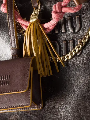 Miu Miu Women's Leather, Cord, and Metal Trick Bag Accessory - Brown | Thumbnail 2 Miu Miu Women's Leather, Cord, and Metal Trick Bag Accessory - Brown | Thumbnail 2