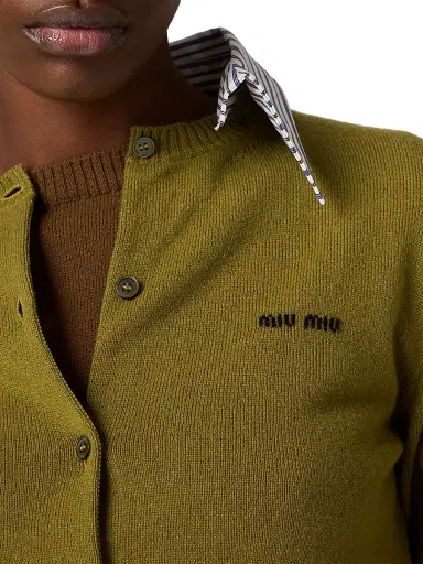 Miu Miu Women's Cashmere Cardigan with Collar - Green | Thumbnail 5