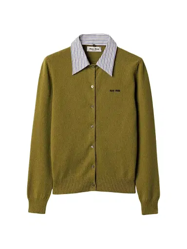 Miu Miu Women's Cashmere Cardigan with Collar - Green | Thumbnail 1