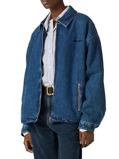 Miu Miu Women's Cashmere Denim Blouson Jacket - Blue | Thumbnail 2