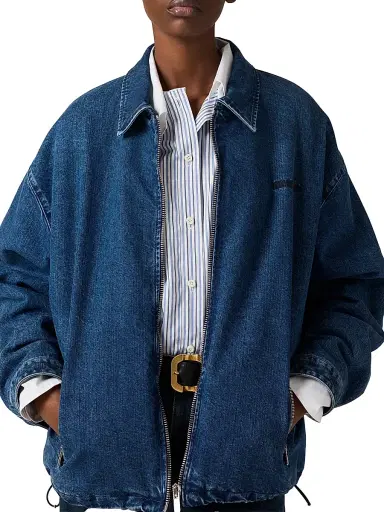 Miu Miu Women's Cashmere Denim Blouson Jacket - Blue | Thumbnail 4