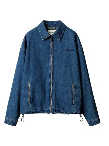 Miu Miu Women's Cashmere Denim Blouson Jacket - Blue | Thumbnail 1