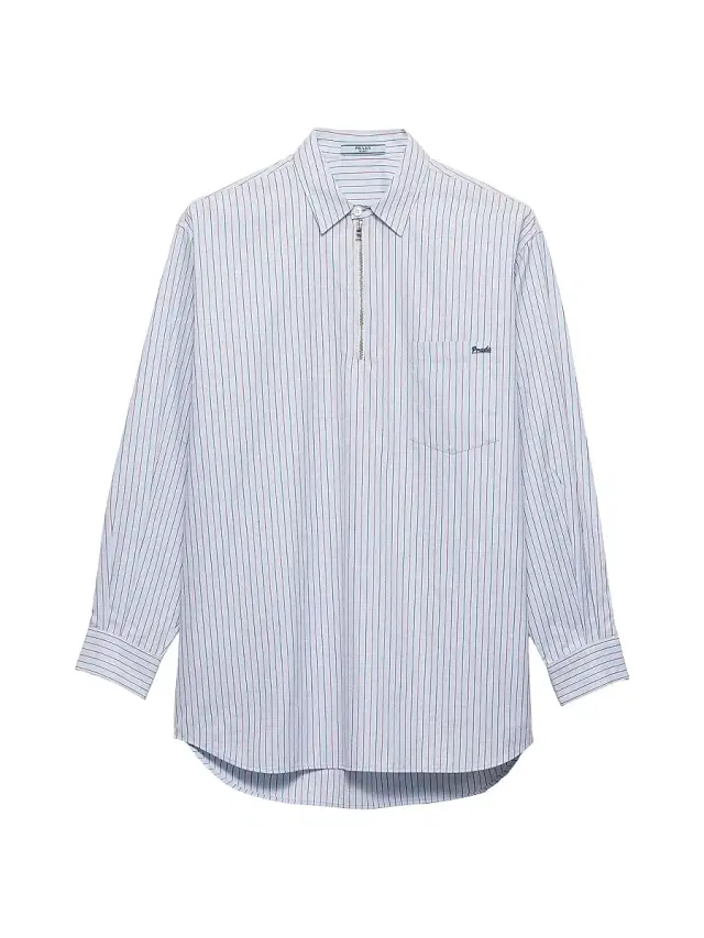 Women's Striped Cotton Shirt with Half-Zipper - Blue