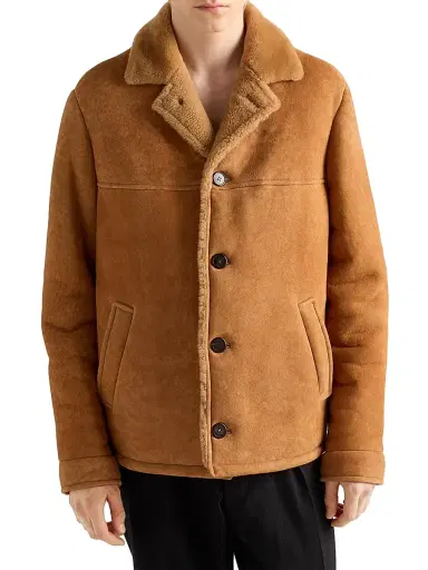 Prada Men's Shearling Caban Jacket - Brown - Size 40 | Thumbnail 2