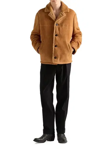 Prada Men's Shearling Caban Jacket - Brown - Size 40 | Thumbnail 6
