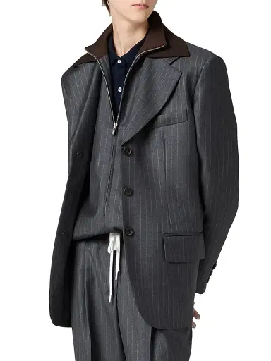 Miu Miu Women's Single-Breasted Pinstripe Jacket - Grey - Size 0 | Thumbnail 2