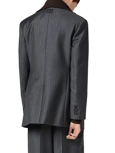Miu Miu Women's Single-Breasted Pinstripe Jacket - Grey - Size 0 | Thumbnail 4