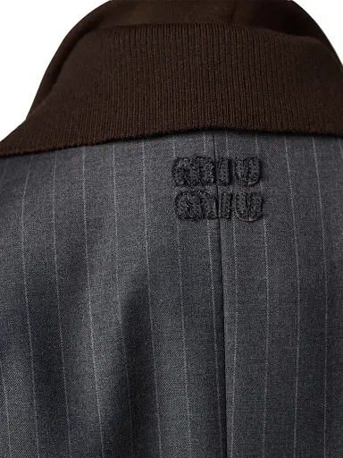 Miu Miu Women's Single-Breasted Pinstripe Jacket - Grey - Size 0 | Thumbnail 6