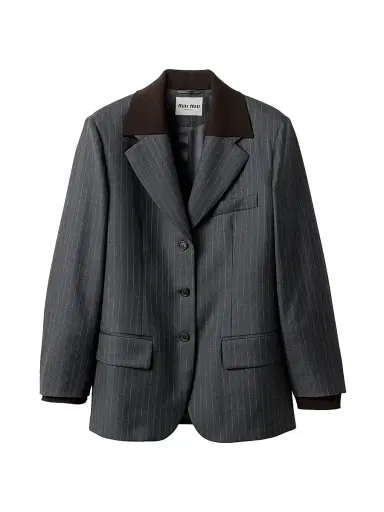 Miu Miu Women's Single-Breasted Pinstripe Jacket - Grey - Size 0 | Thumbnail 1