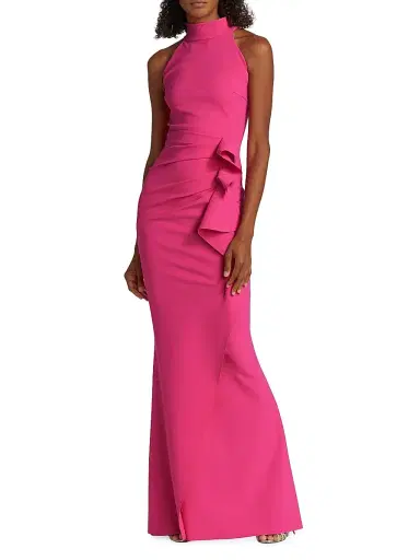 Chiara Boni La Petite Robe Women's Gudrum Halter Ruffle Gown - Fuchsia - Size 18 | Thumbnail 3