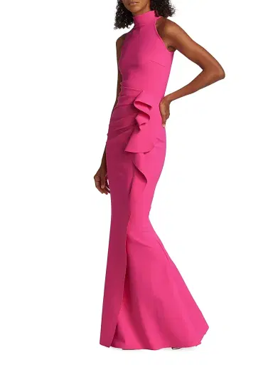 Chiara Boni La Petite Robe Women's Gudrum Halter Ruffle Gown - Fuchsia - Size 18 | Thumbnail 4